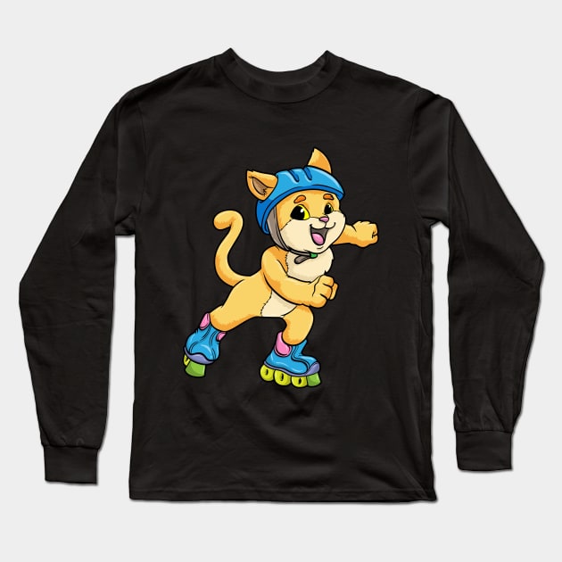 Cute cat at the inline skating Long Sleeve T-Shirt by Markus Schnabel